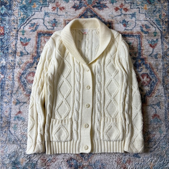 Vintage 80s Cable Knit Cardigan Sweater Medium - Picture 1 of 7